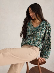 White Stuff Green Betty Tie Hem Blouse - Image 1 of 6