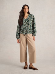 White Stuff Green Betty Tie Hem Blouse - Image 3 of 6