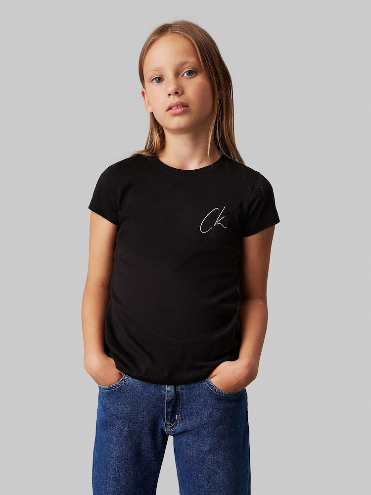 Calvin Klein Black Slim Fit 100% Cotton Short Sleeved T-Shirt - Image 1 of 8