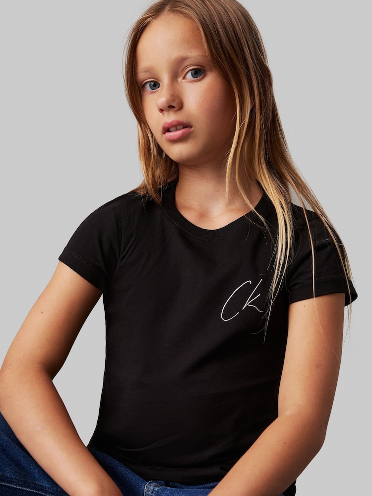 Calvin Klein Black Slim Fit 100% Cotton Short Sleeved T-Shirt - Image 2 of 8