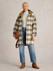 White Stuff White Marlowe Reversible Check Coat - Image 1 of 7