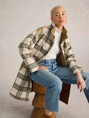 White Stuff White Marlowe Reversible Check Coat - Image 4 of 7