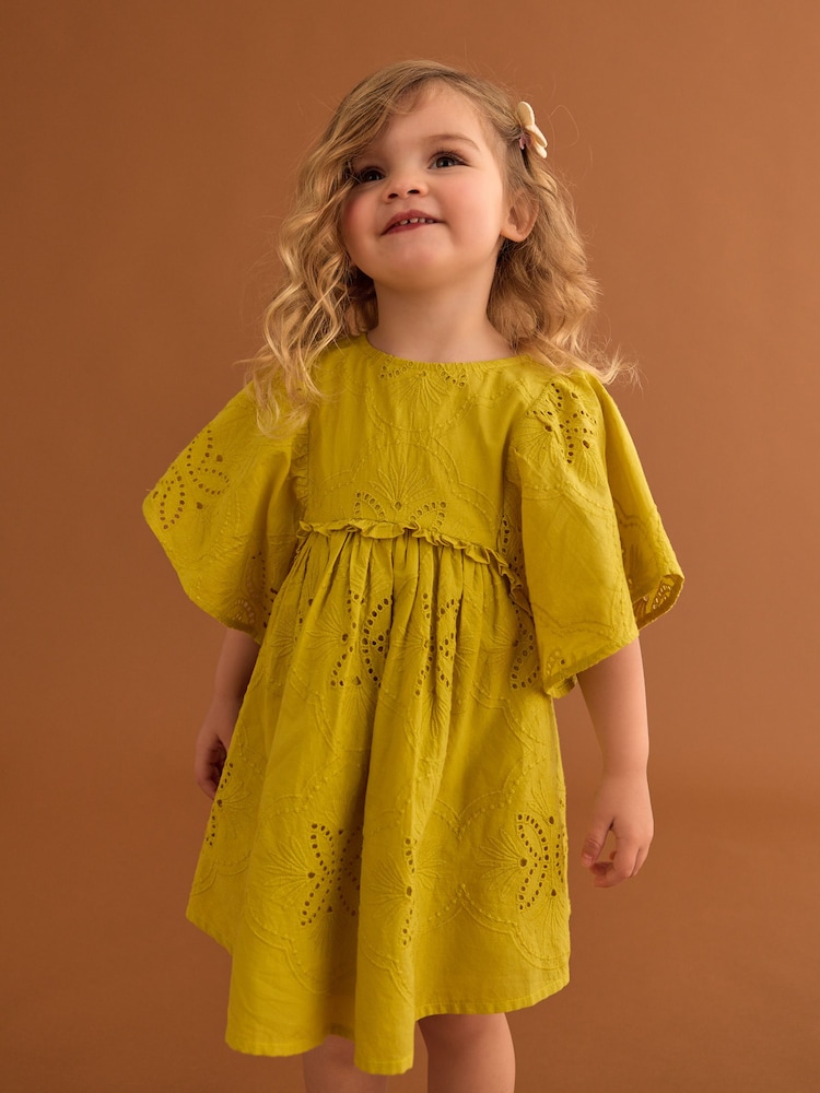 Citrine Yellow Angel Sleeve Broderie Summer Dress (3mths-8yrs) - Image 1 of 8