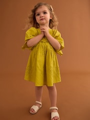 Citrine Yellow Angel Sleeve Broderie Summer Dress (3mths-8yrs) - Image 2 of 8