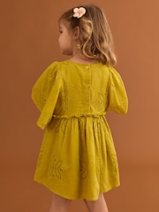 Citrine Yellow Angel Sleeve Broderie Summer Dress (3mths-8yrs) - Image 3 of 8