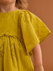Citrine Yellow Angel Sleeve Broderie Summer Dress (3mths-8yrs) - Image 4 of 8