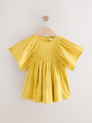 Citrine Yellow Angel Sleeve Broderie Summer Dress (3mths-8yrs) - Image 5 of 8