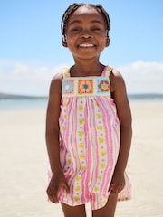 وردي مقلم - Flower Crochet Playsuit (3mths-10yrs) - صورة 1 من 3