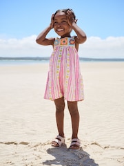 وردي مقلم - Flower Crochet Playsuit (3mths-10yrs) - صورة 2 من 3