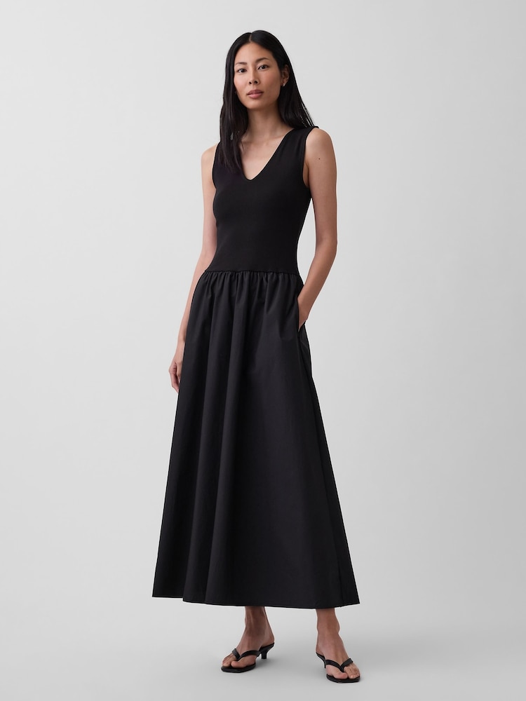 Gap Black Mixed-Media Drop-Waist Maxi Dress - Image 1 of 4 Gap Black Mixed-Media Drop-Waist Maxi Dress - Image 1 of 4