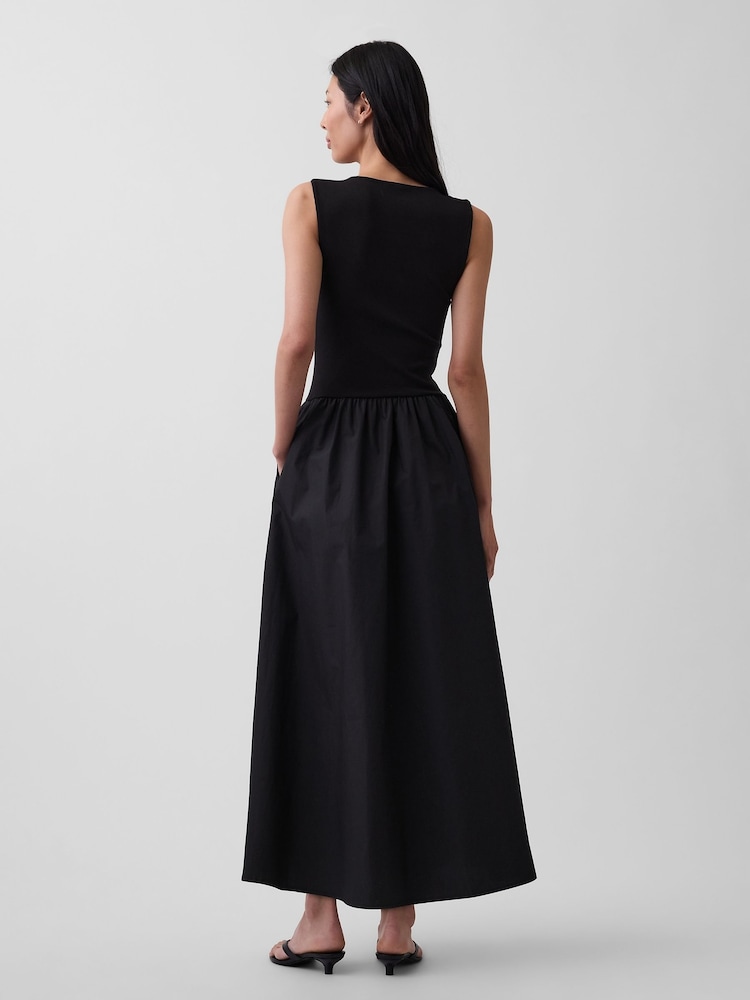 Gap Black Mixed-Media Drop-Waist Maxi Dress - Image 2 of 4 Gap Black Mixed-Media Drop-Waist Maxi Dress - Image 2 of 4