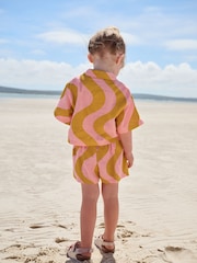 Pink/Ochre Yellow 100% Cotton Shirt And Shorts Co-Ord Set (3mths-10yrs) - Image 4 of 5