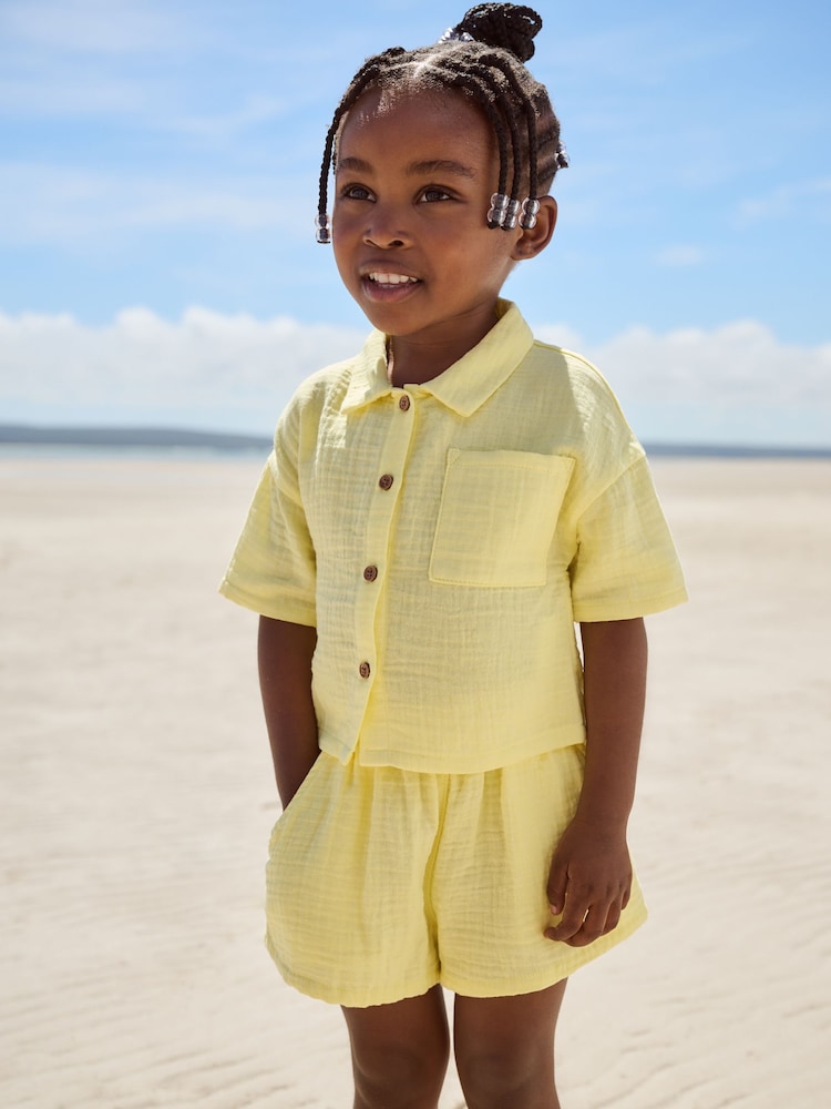 Yellow 100% Cotton Shirt And Shorts Co-Ord Set (3mths-10yrs) - Image 1 of 6