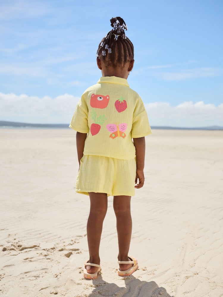Yellow 100% Cotton Shirt And Shorts Co-Ord Set (3mths-10yrs) - Image 2 of 6