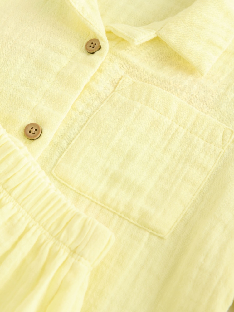Yellow 100% Cotton Shirt And Shorts Co-Ord Set (3mths-10yrs) - Image 5 of 6
