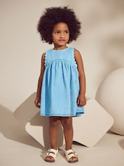 Blue Denim Ric Rac 100% Cotton Sleeveless Summer Dress (3mths-8yrs) - Image 1 of 8