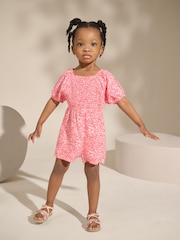 Pink Ditsy Shirred Playsuit (3mths-8yrs) - Image 1 of 8