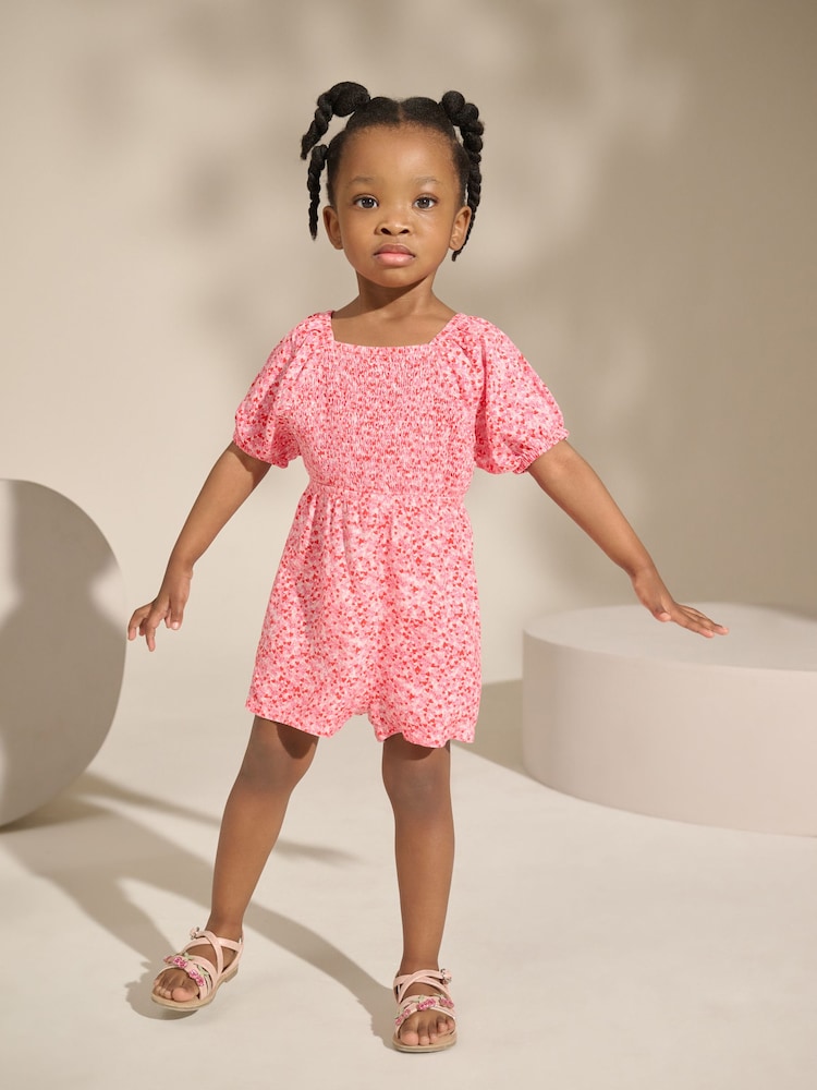 Pink Ditsy Shirred Playsuit (3mths-8yrs) - Image 1 of 8