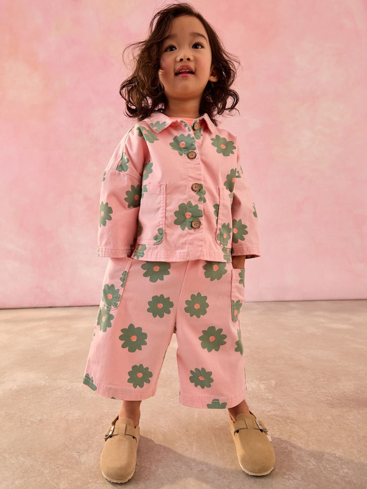 Pink Flower 100% Cotton Jacket T-Shirt And Trousers Set (3mths-8yrs) - Image 1 of 9