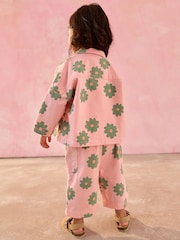 Pink Flower 100% Cotton Jacket T-Shirt And Trousers Set (3mths-8yrs) - Image 3 of 9
