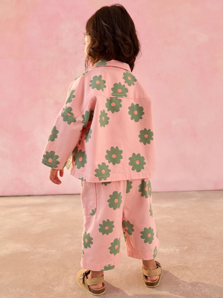 Pink Flower 100% Cotton Jacket T-Shirt And Trousers Set (3mths-8yrs) - Image 3 of 9