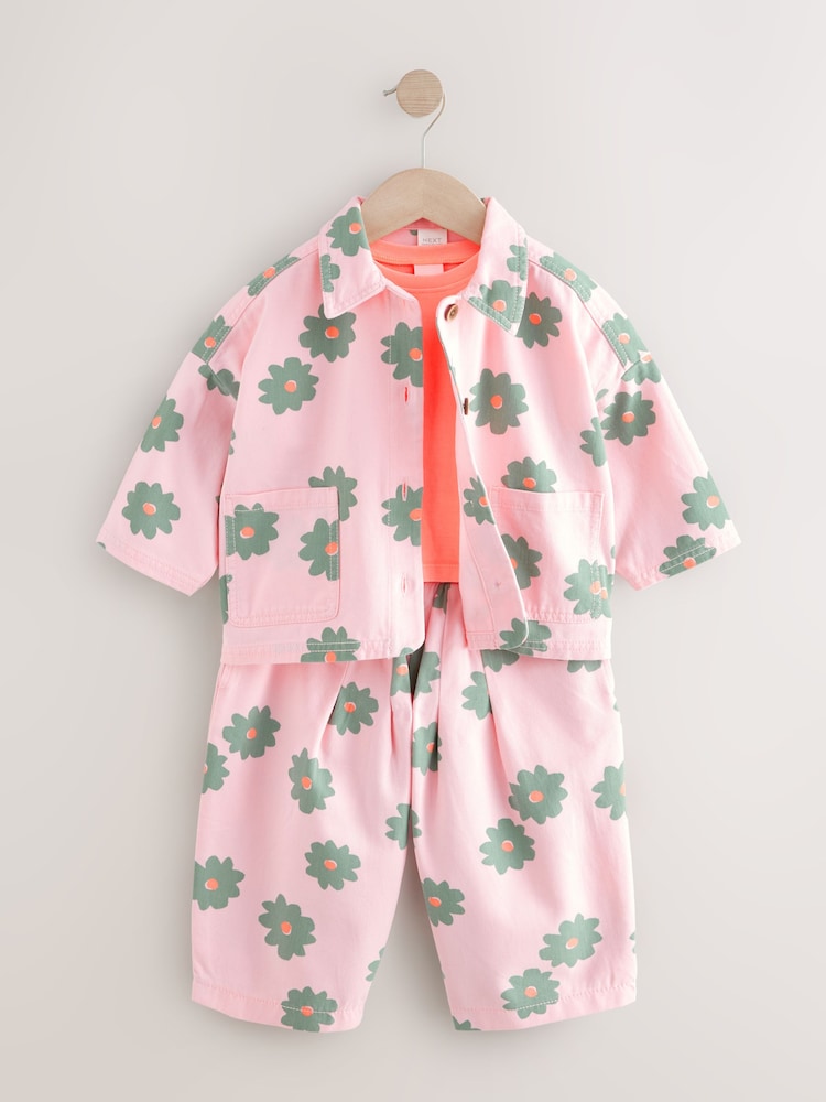 Pink Flower 100% Cotton Jacket T-Shirt And Trousers Set (3mths-8yrs) - Image 5 of 9