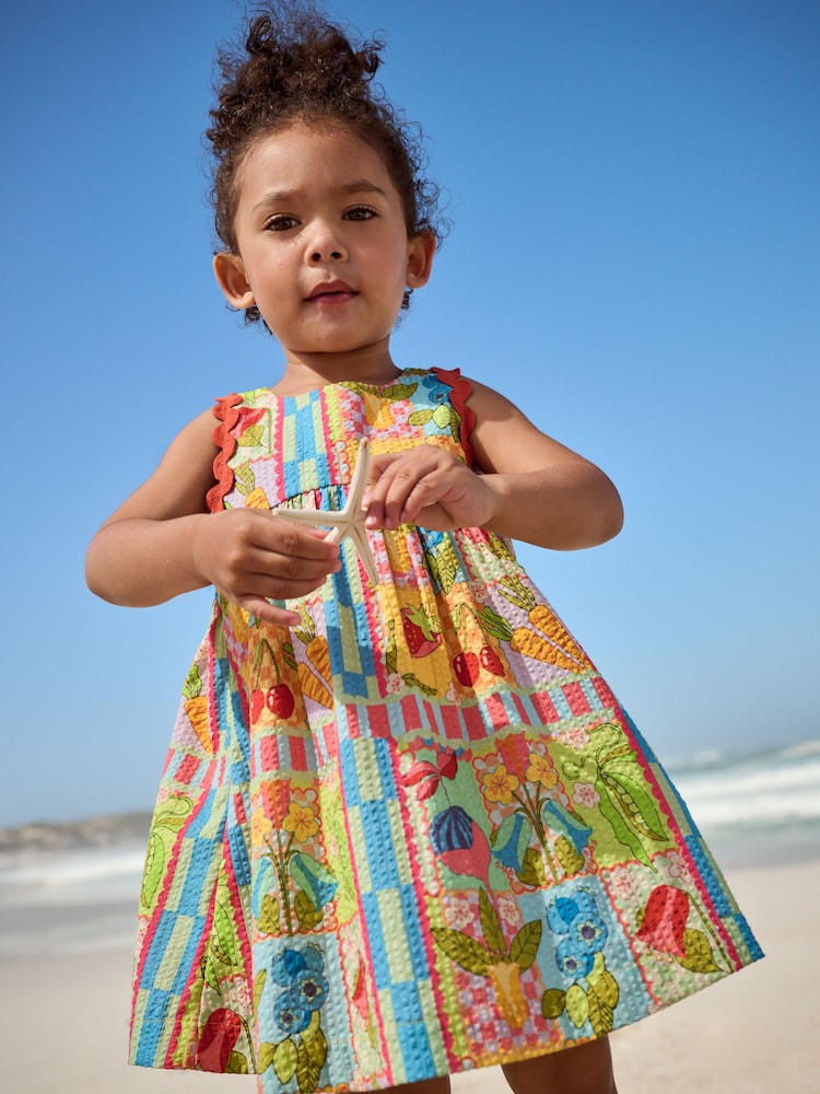 Multi Print Ric Rac 100% Cotton Sleeveless Summer Dress (3mths-8yrs) - Image 2 of 8