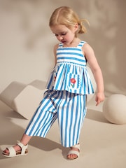 Blue/White Stripe 100% Cotton Blouse And Trousers Co-Ord Set (3mths-8yrs) - Image 1 of 9