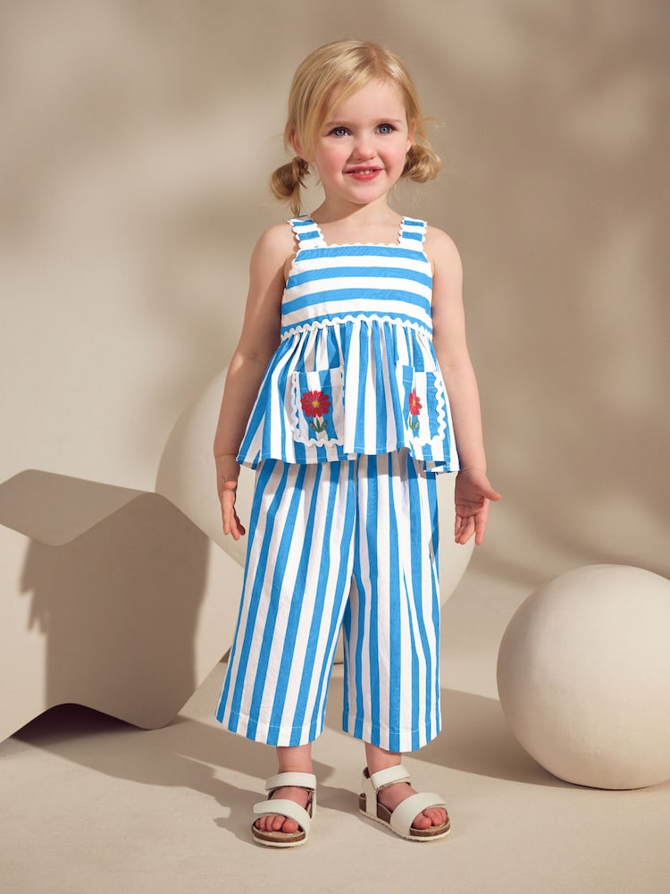 Blue/White Stripe 100% Cotton Blouse And Trousers Co-Ord Set (3mths-8yrs) - Image 2 of 9