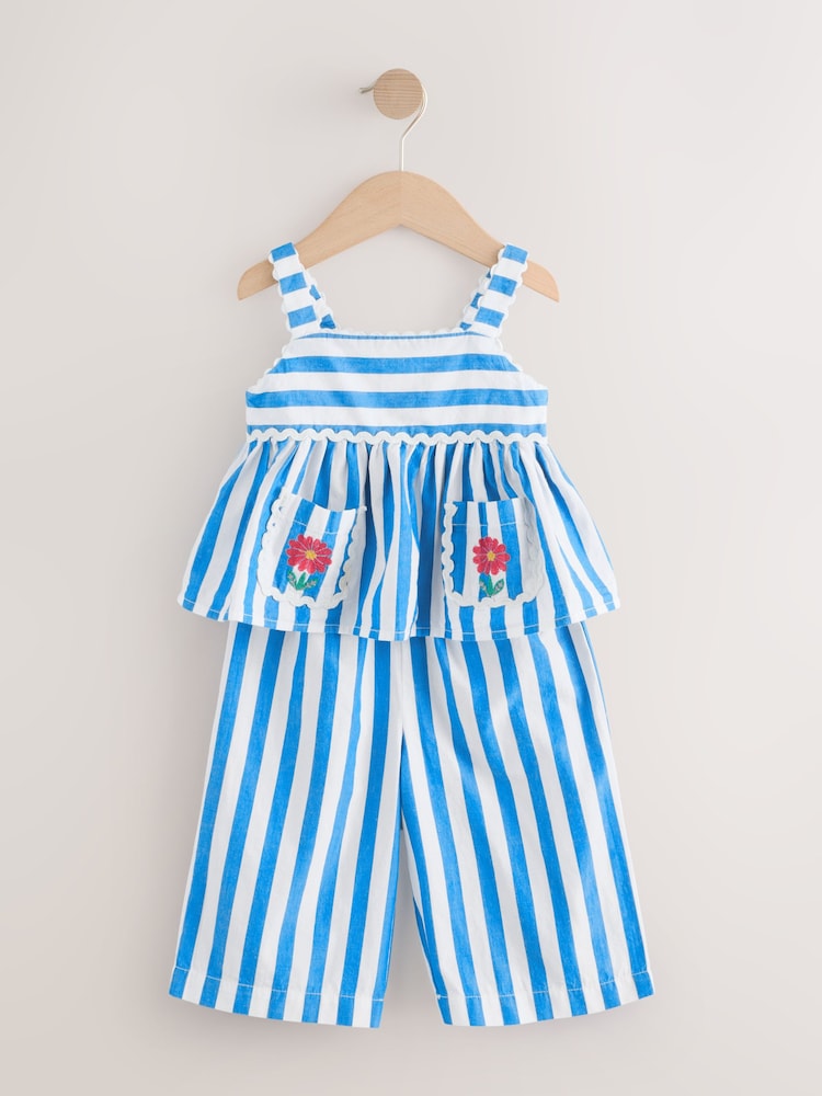 Blue/White Stripe 100% Cotton Blouse And Trousers Co-Ord Set (3mths-8yrs) - Image 5 of 9