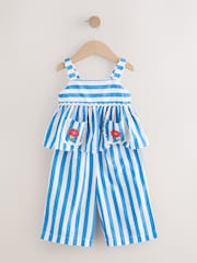 Blue/White Stripe 100% Cotton Blouse And Trousers Co-Ord Set (3mths-8yrs) - Image 6 of 9