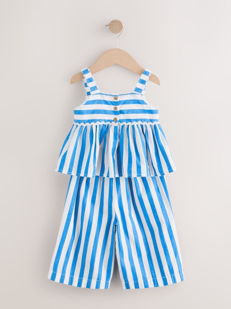 Blue/White Stripe 100% Cotton Blouse And Trousers Co-Ord Set (3mths-8yrs) - Image 7 of 9