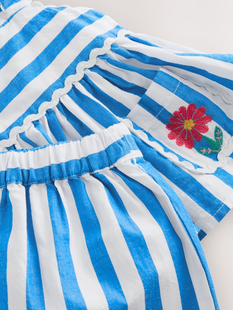 Blue/White Stripe 100% Cotton Blouse And Trousers Co-Ord Set (3mths-8yrs) - Image 8 of 9