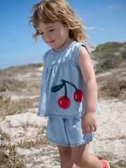 Blue 100% Cotton Denim Blouse And Shorts Co-Ord Set (3mths-8yrs) - Image 1 of 4