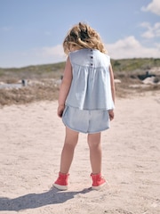 Blue 100% Cotton Denim Blouse And Shorts Co-Ord Set (3mths-8yrs) - Image 3 of 4