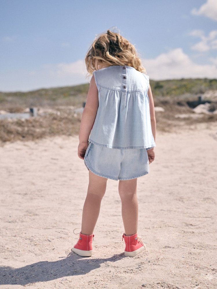 Blue 100% Cotton Denim Blouse And Shorts Co-Ord Set (3mths-8yrs) - Image 3 of 4