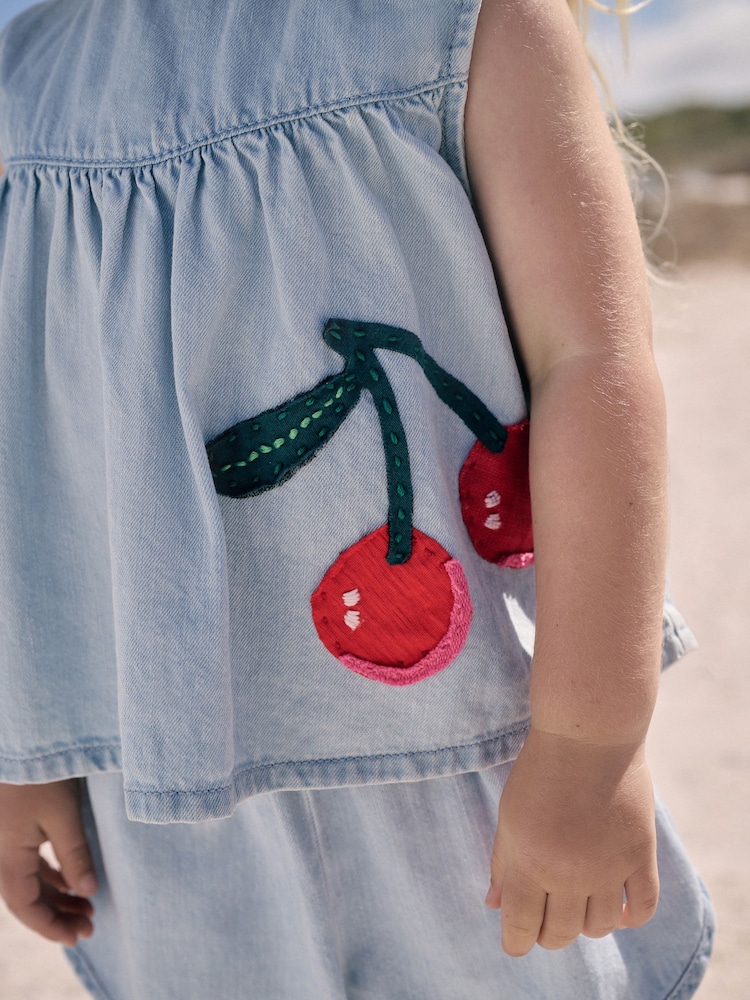 Blue 100% Cotton Denim Blouse And Shorts Co-Ord Set (3mths-8yrs) - Image 4 of 4