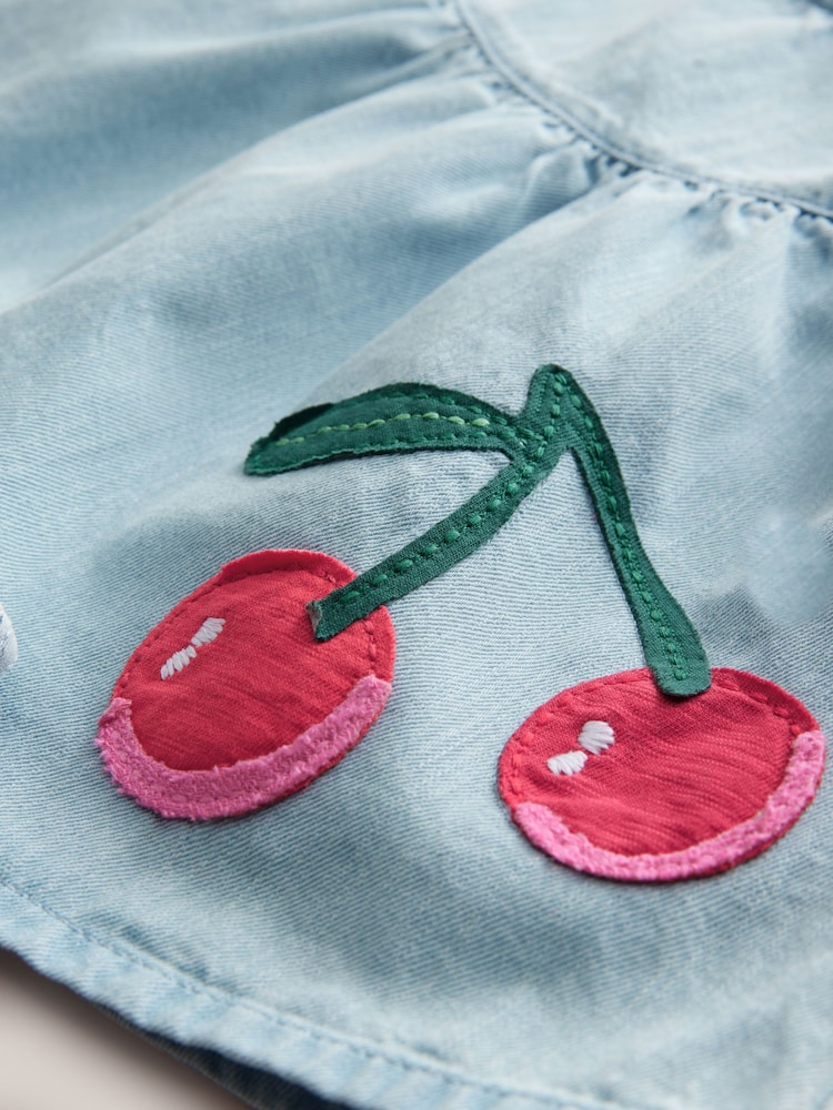 Blue 100% Cotton Denim Blouse And Shorts Co-Ord Set (3mths-8yrs) - Image 9 of 9