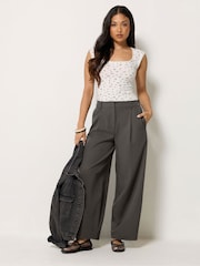 PixieGirl Petite Grey Barrel Leg Trousers - Image 1 of 5