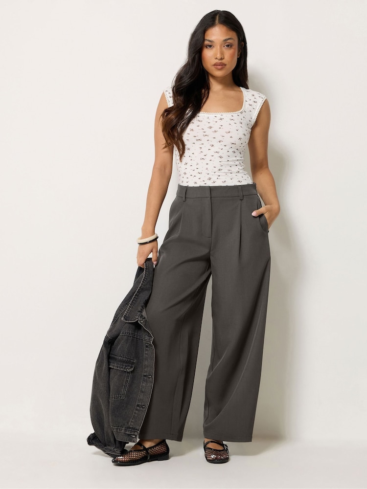 PixieGirl Petite Grey Barrel Leg Trousers - Image 1 of 5 PixieGirl Petite Grey Barrel Leg Trousers - Image 1 of 5