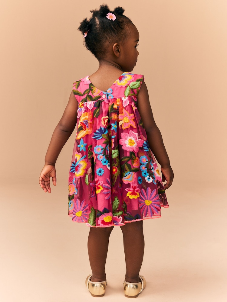 Bright Pink Embroidered Party Dress (3mths-8yrs) - Image 2 of 8