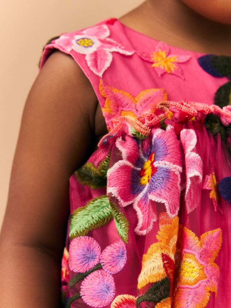 Bright Pink Embroidered Party Dress (3mths-8yrs) - Image 4 of 8