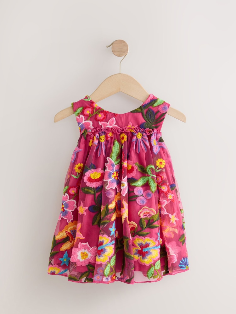 Bright Pink Embroidered Party Dress (3mths-8yrs) - Image 5 of 8