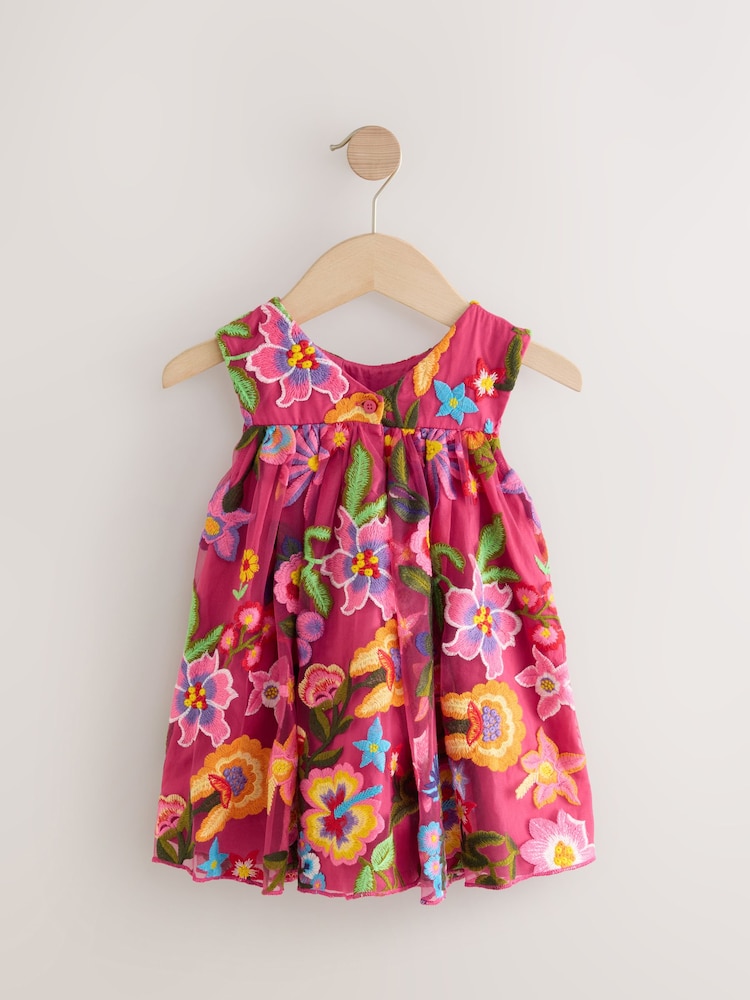 Bright Pink Embroidered Party Dress (3mths-8yrs) - Image 6 of 8