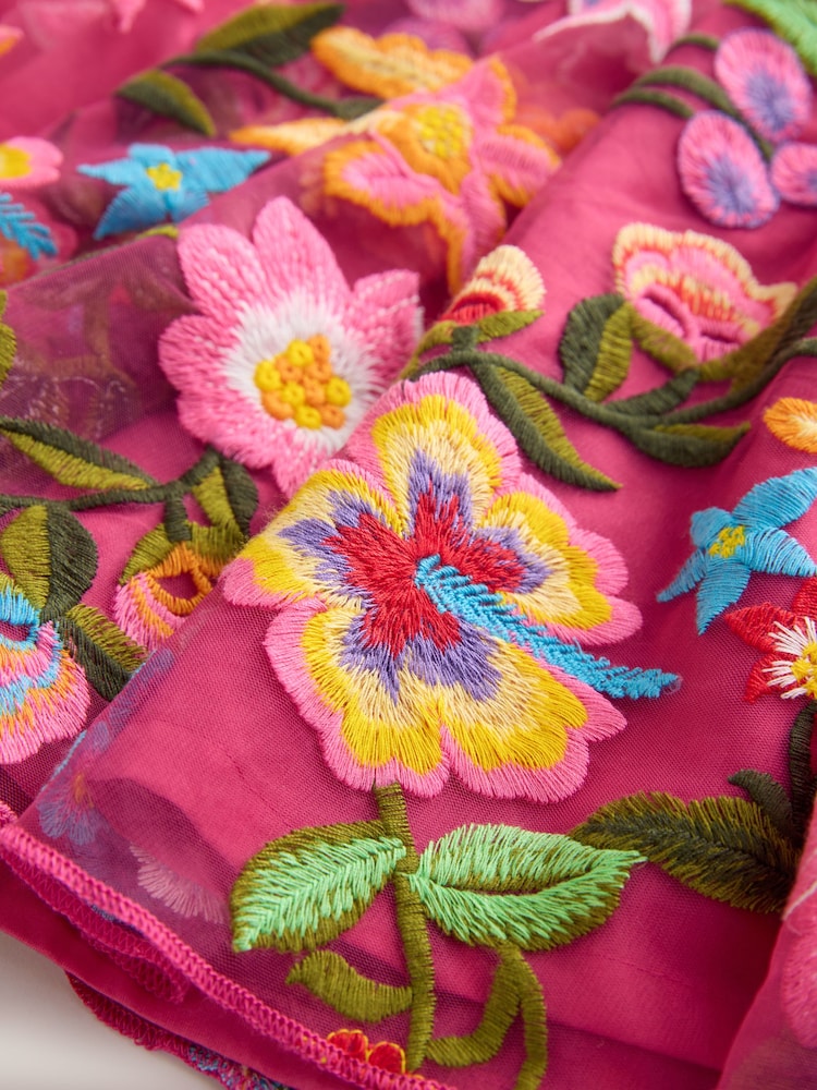 Bright Pink Embroidered Party Dress (3mths-8yrs) - Image 7 of 8