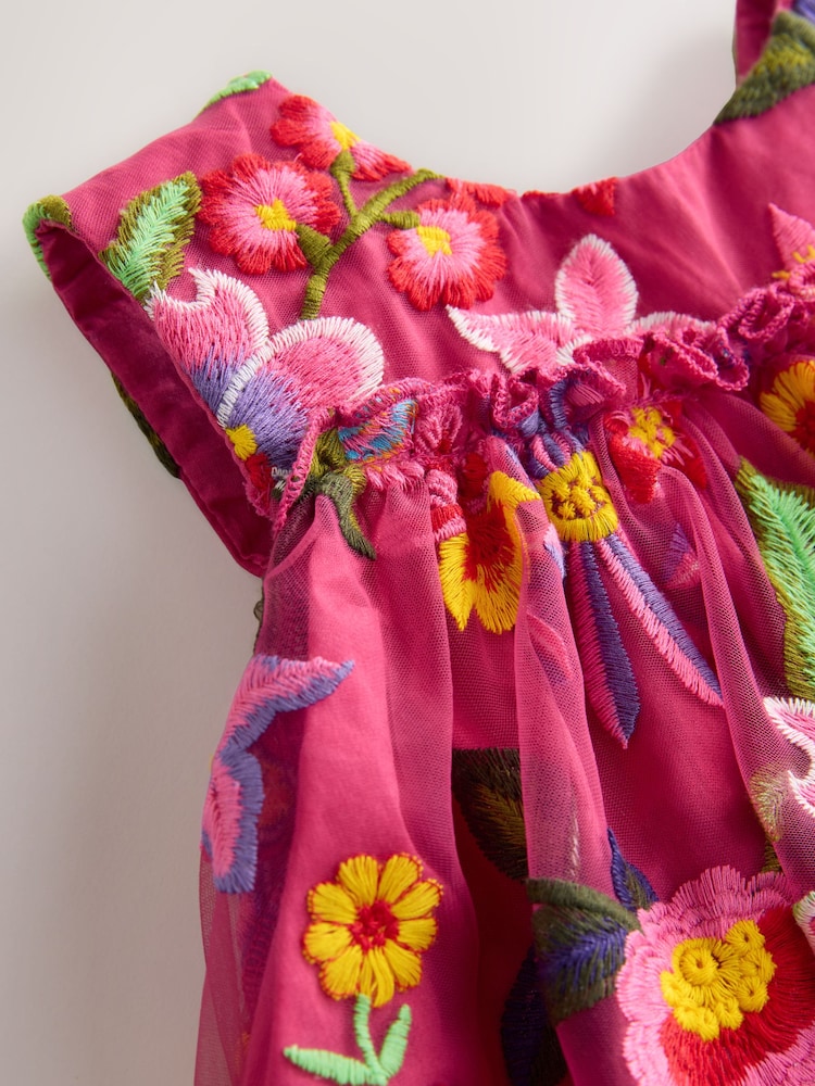 Bright Pink Embroidered Party Dress (3mths-8yrs) - Image 8 of 8