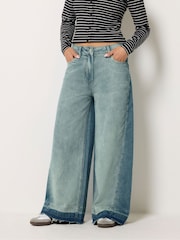 PixieGirl Petite Blue Frayed Hem Wide Leg Jeans - Image 2 of 5
