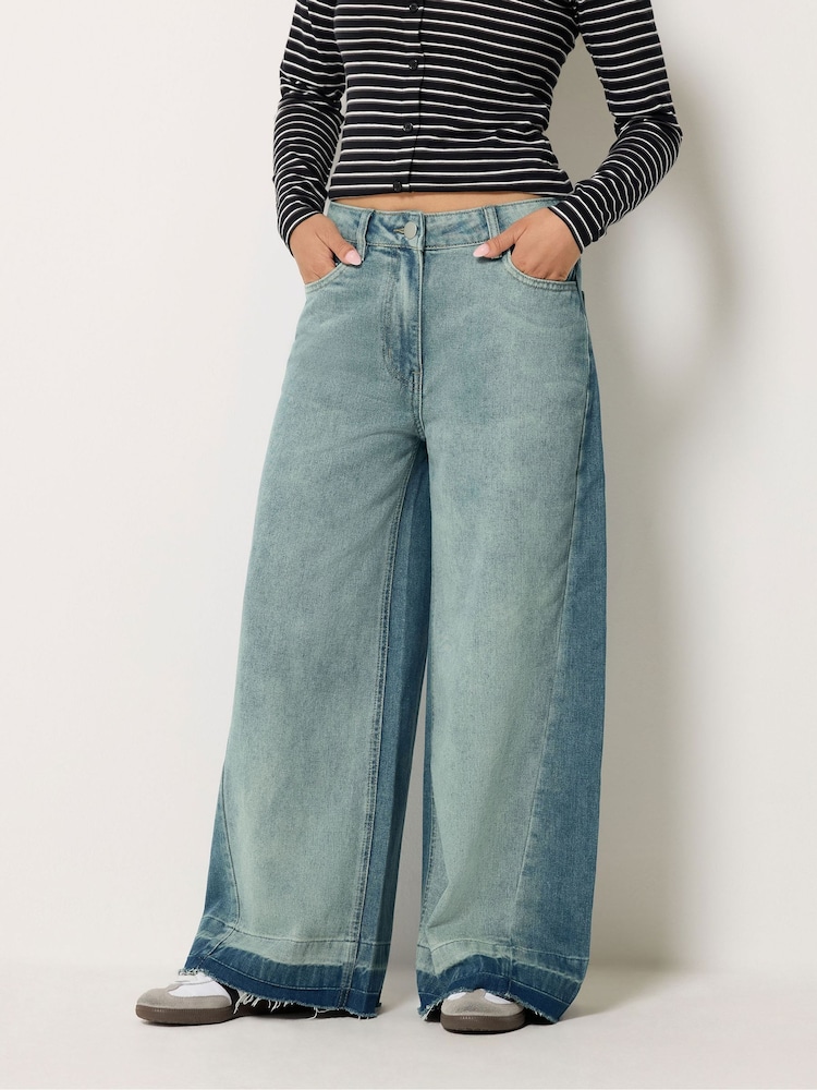 PixieGirl Petite Blue Frayed Hem Wide Leg Jeans - Image 2 of 5 PixieGirl Petite Blue Frayed Hem Wide Leg Jeans - Image 2 of 5