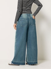 PixieGirl Petite Blue Frayed Hem Wide Leg Jeans - Image 3 of 5