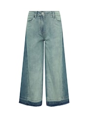 PixieGirl Petite Blue Frayed Hem Wide Leg Jeans - Image 5 of 5